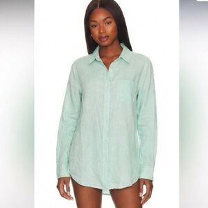 Monday Swimwear Monaco Mint Green Seagrass Button Front Collared Bikini Cover Up
